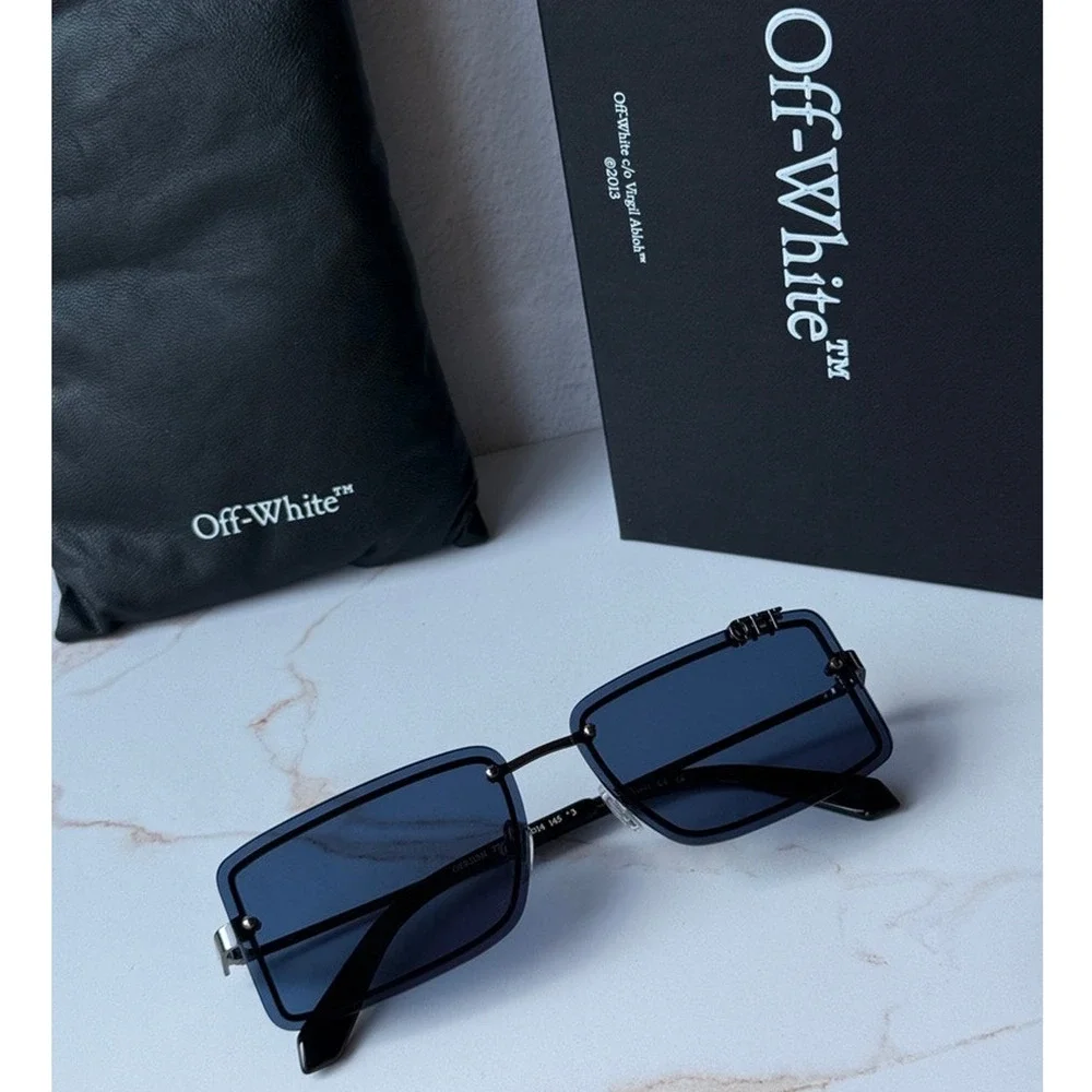 NEW Off White Tampa Gunmetal Blue Lens Unisex Sunglasses
